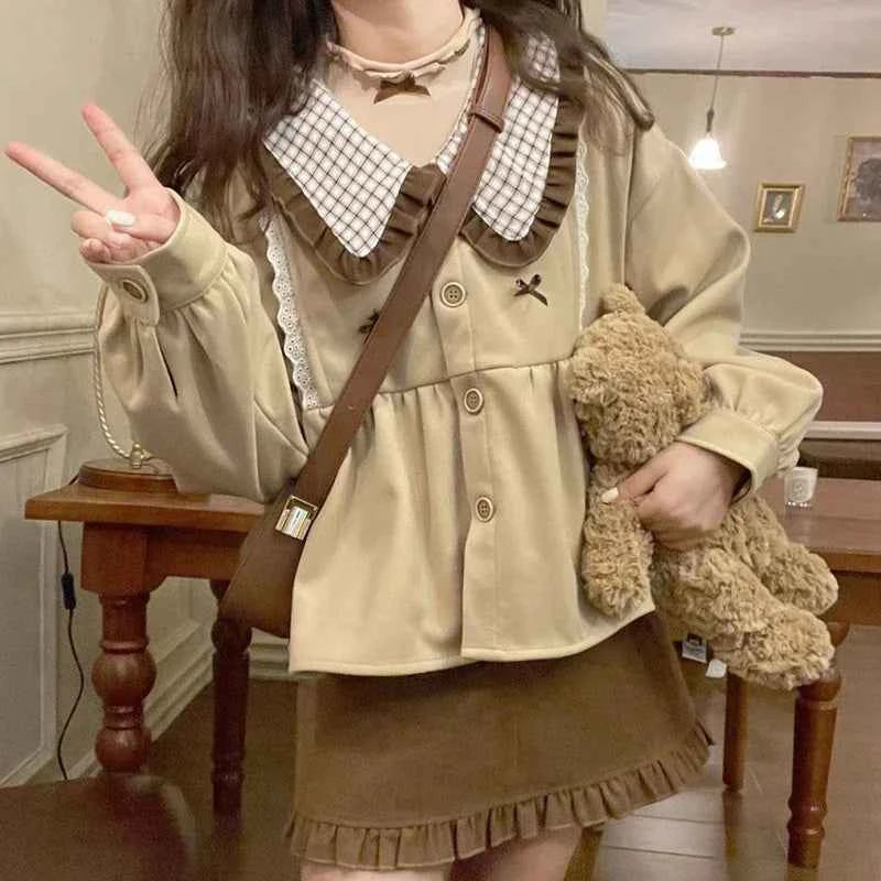 Women Cool Chic Korean Patchwork Peter Pan Shirt