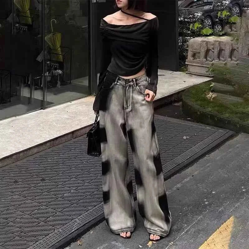 Vintage Washed Tie-Dye High Waist Streetwear Jeans