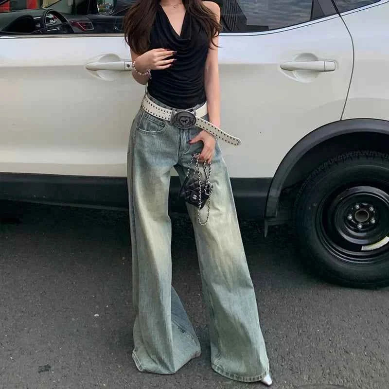 Y2K Vintage Low Rise Ripped Wide Leg Jeans