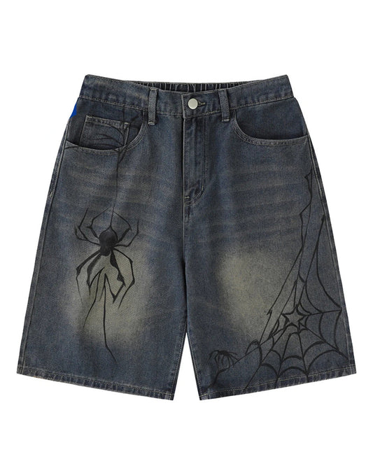 Nodok Spider Cobweb Blue Jean Shorts