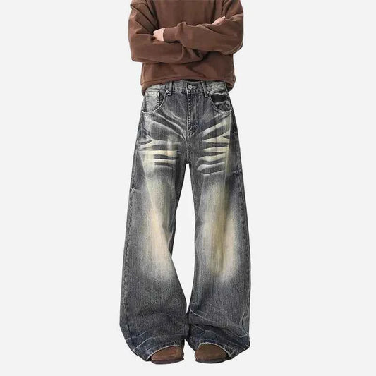 Vintage Moustache Effect Washed Wide Jeans