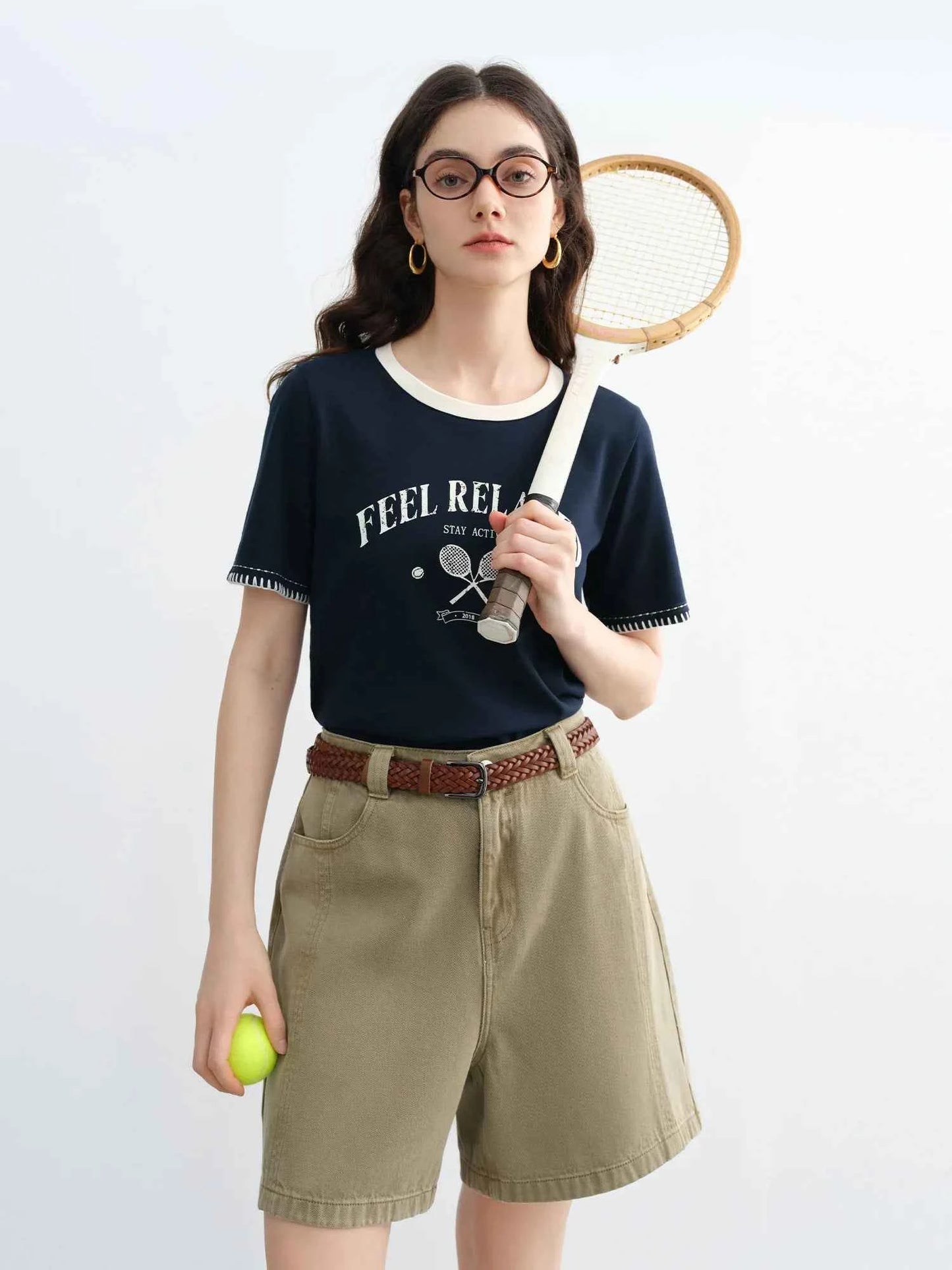 Vintage Contrast Stitch Round Neck T-Shirt