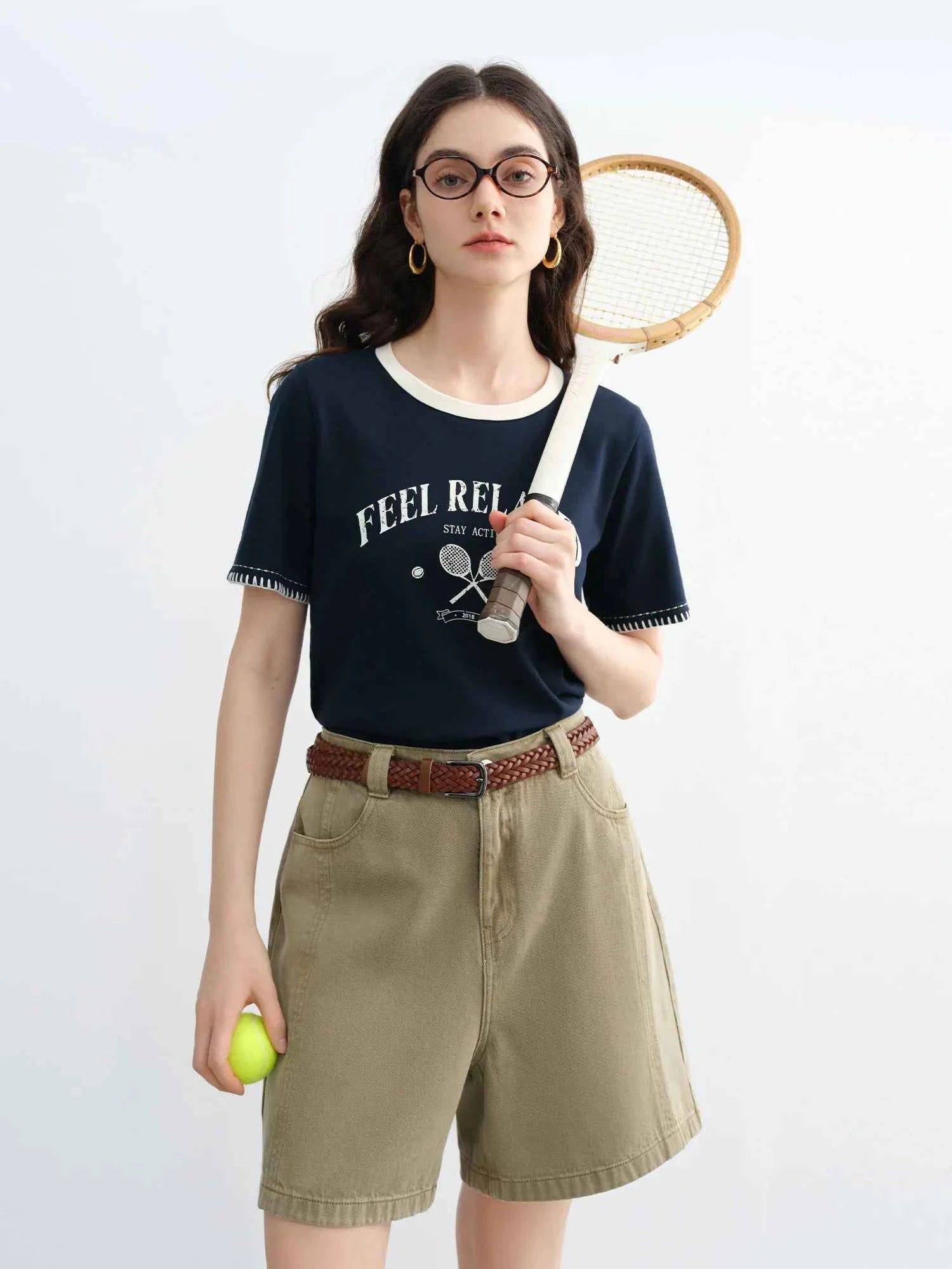 Vintage Contrast Stitch Round Neck T-Shirt