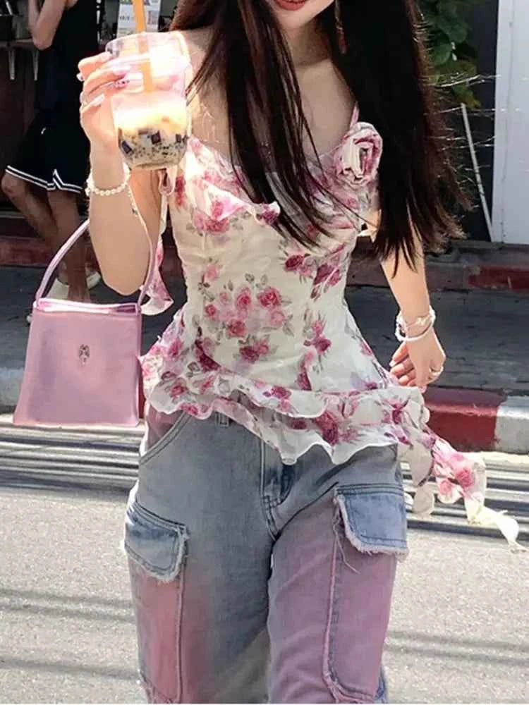 Women High Waist Loose Cool Tie Cargo Jeans