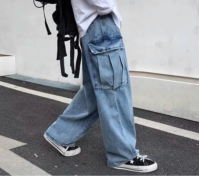 Autumn Trendy Loose Fit Denim Cargo Jeans - Luxuryurbanwear