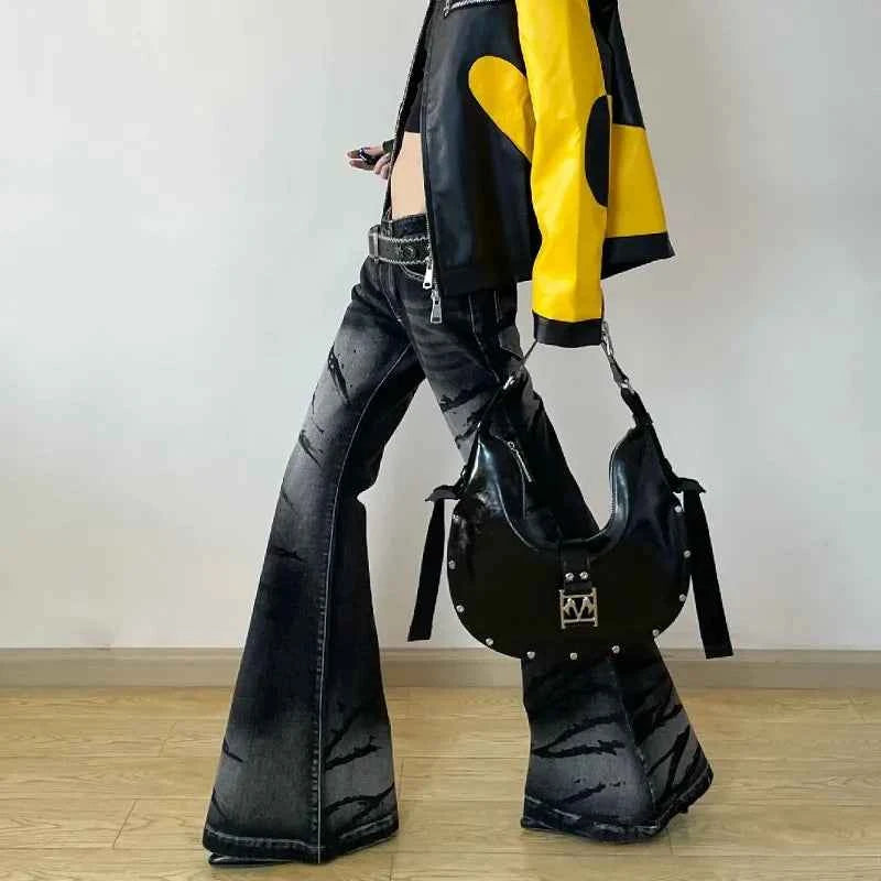Vintage Black Retro Wide Leg Jeans