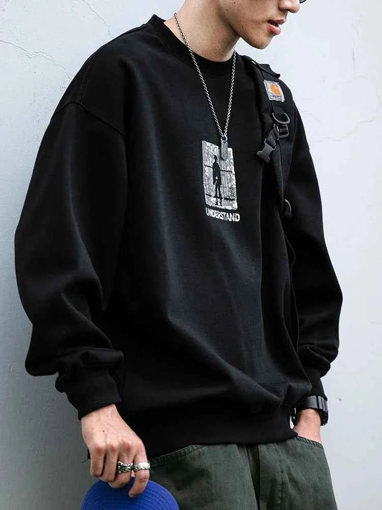 Versatile Loose Fit Round Neck Print Sweatshirt