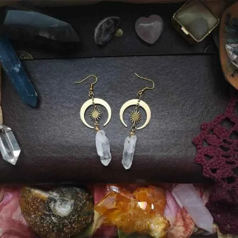 Brass Crescent Boho Witchy Earrings