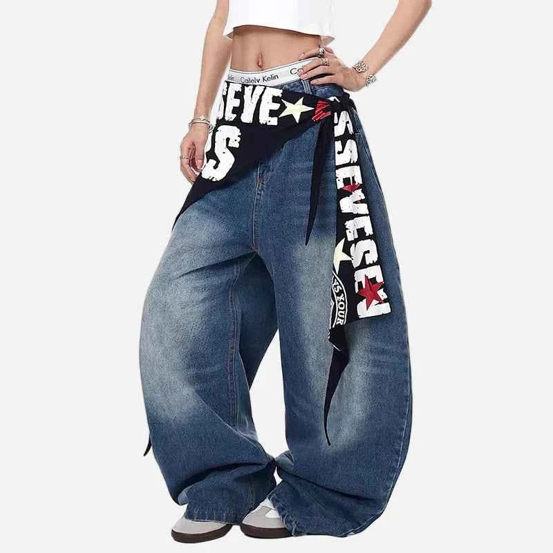 Flexible Streetwear Blue Casual Hip Hop Wide Leg Jeans