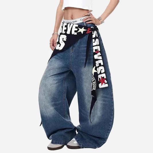 Flexible Streetwear Blue Casual Hip Hop Wide Leg Jeans