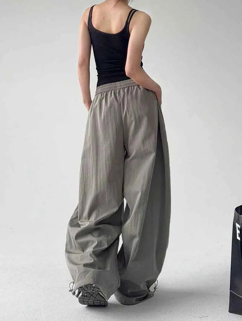 Gray Parachute Letter Embroidery Cargo Pants
