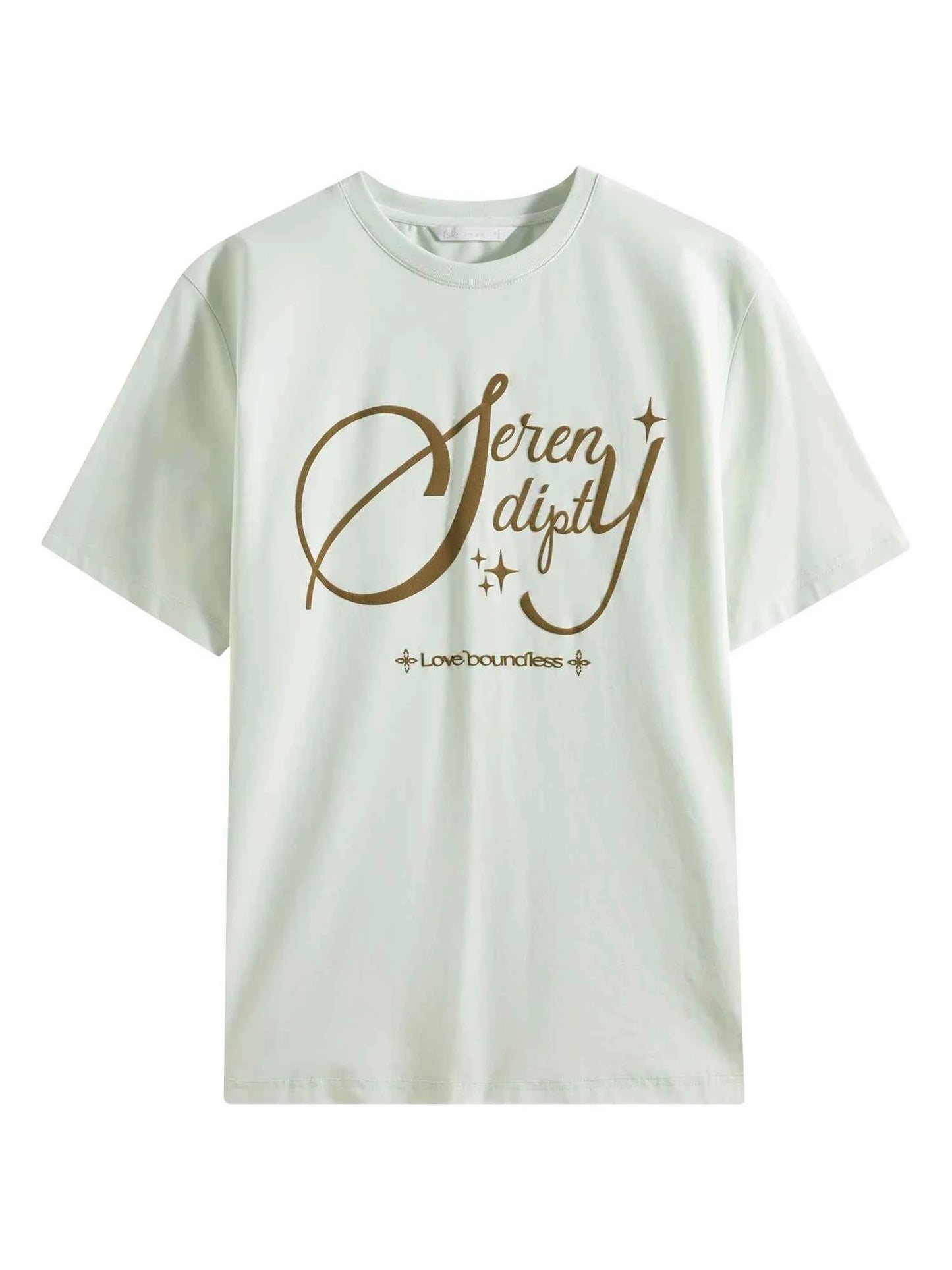 Women Versatile Retro Loose Round Neck Alphabet T-Shirt