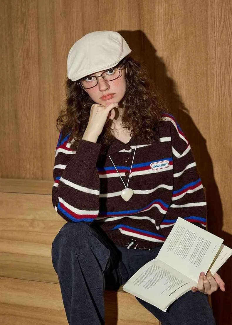 Retro Chic Oversized Striped Polo Sweater