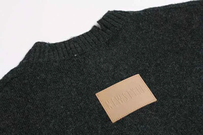 Retro Grunge Distressed Knit Half Zipper Sweater