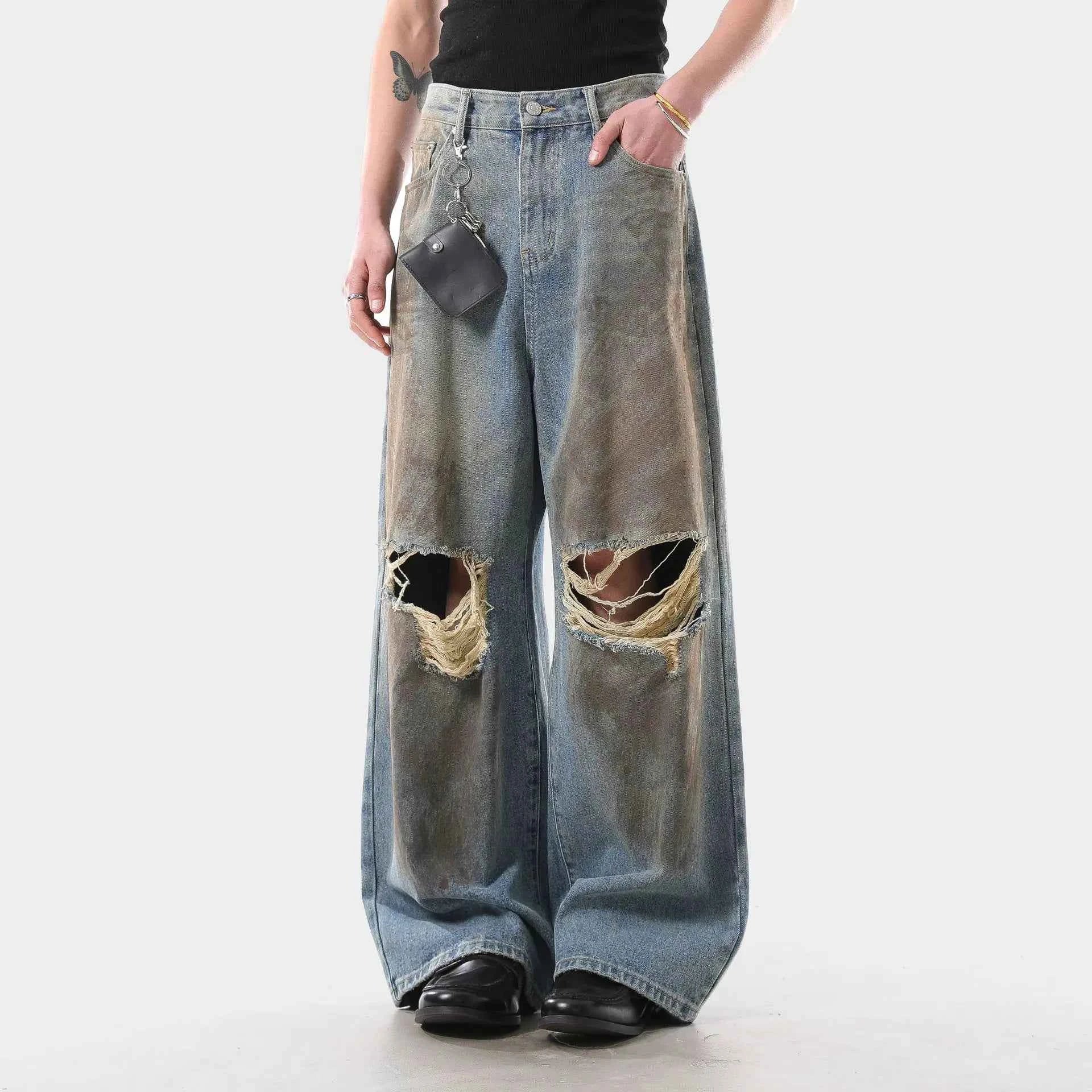 Distressed Vintage Wide Leg Spray Jeans