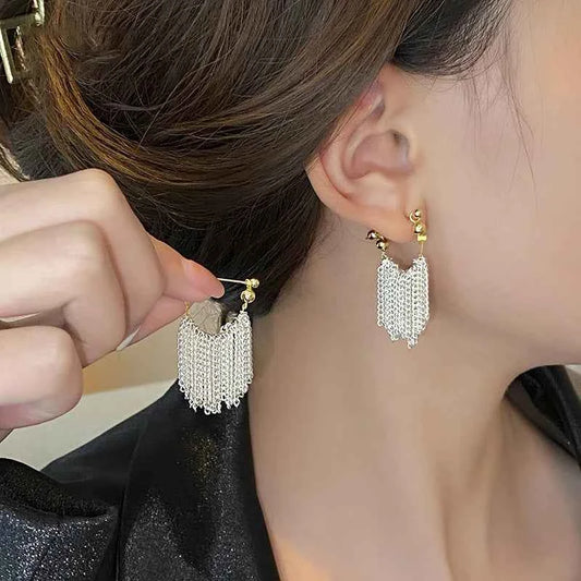 French Romantic Silver Tassel Metal Earring