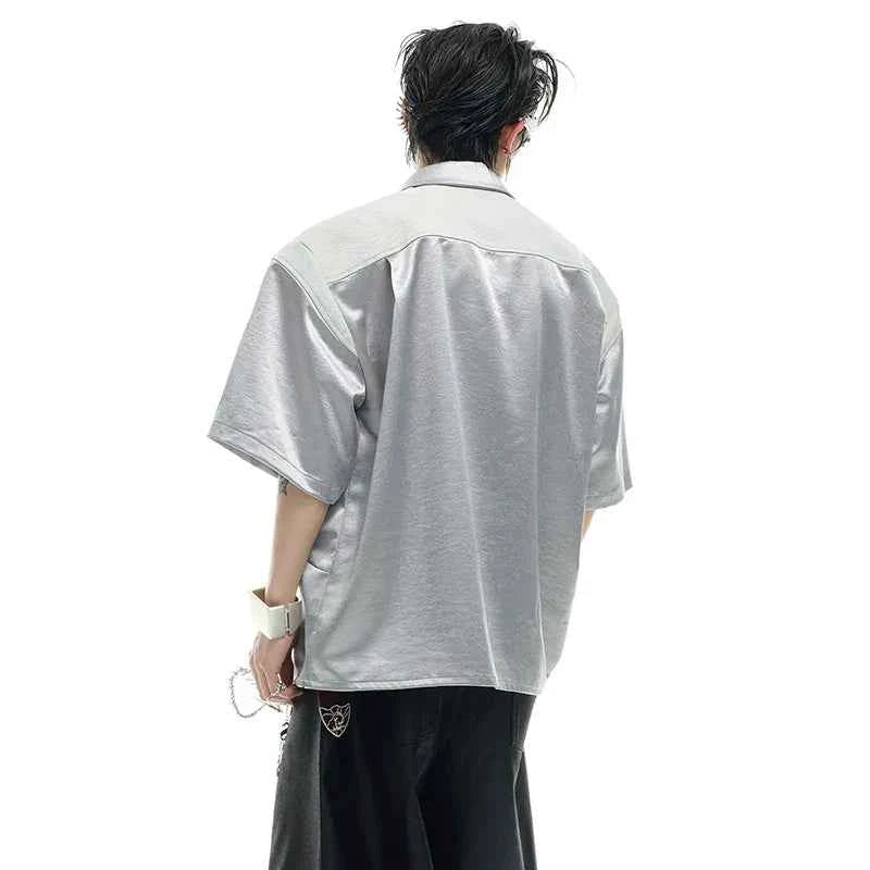 Luxurious Glossy Stripe Embossed Short Sleeve Shirt
