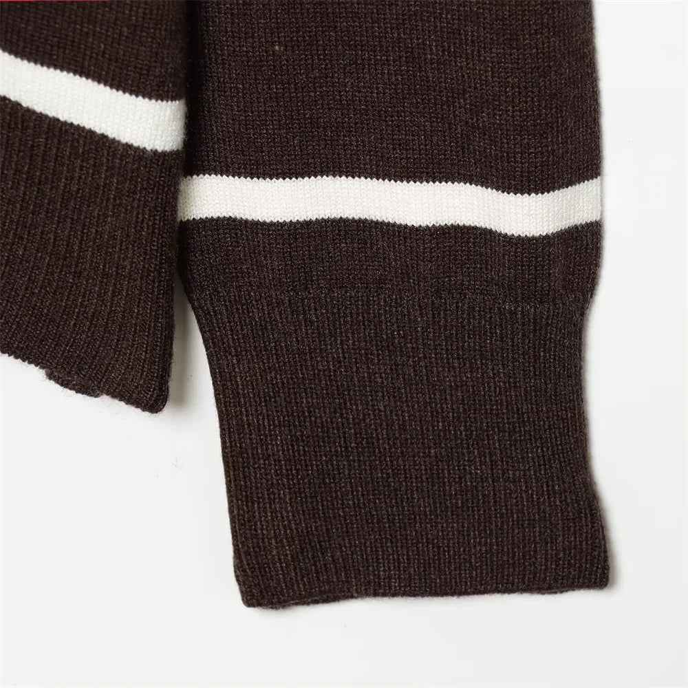 Academy Style Retro Striped Knit Polo Sweater