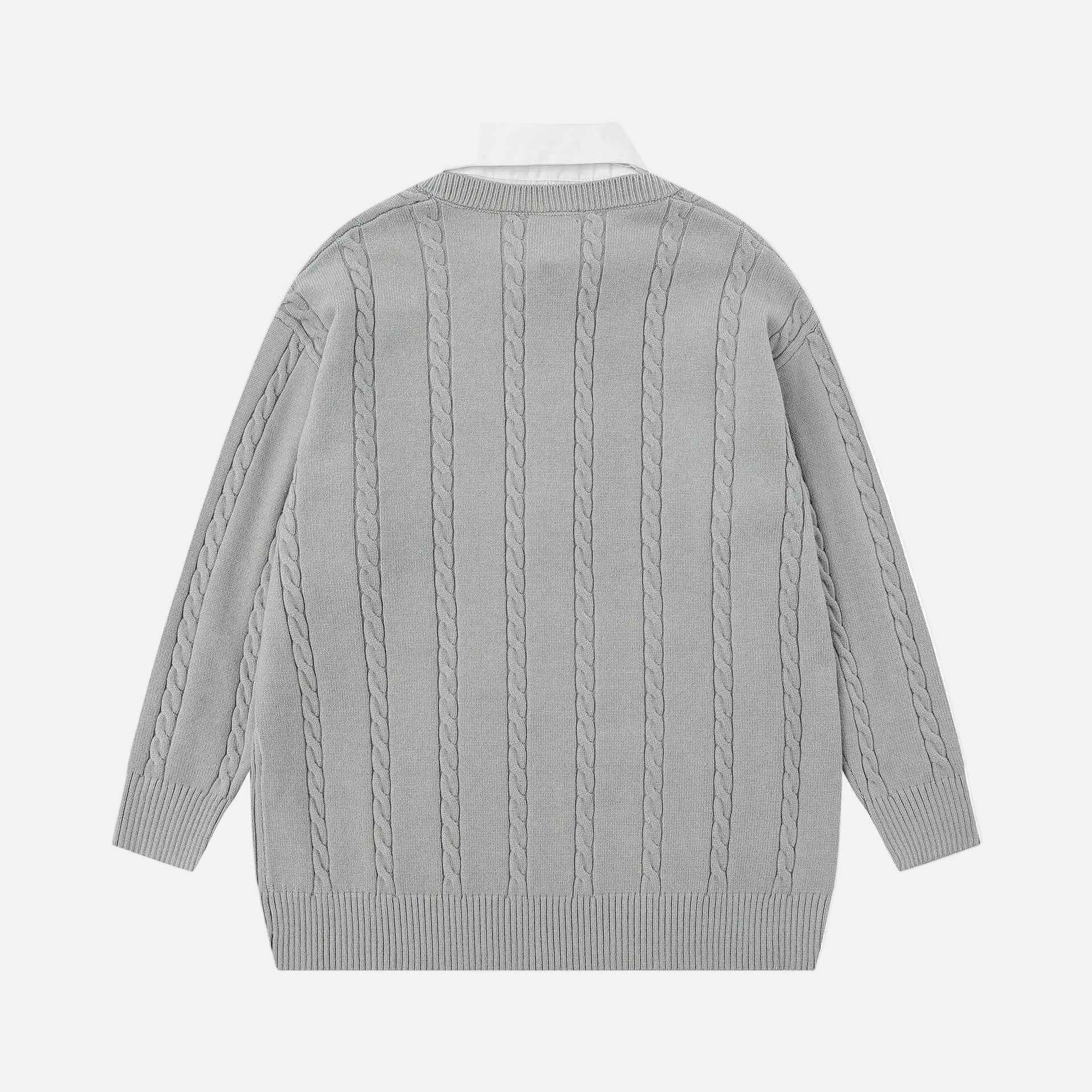 Plaid Letter With Necktie Shirt Embroidery Sweater