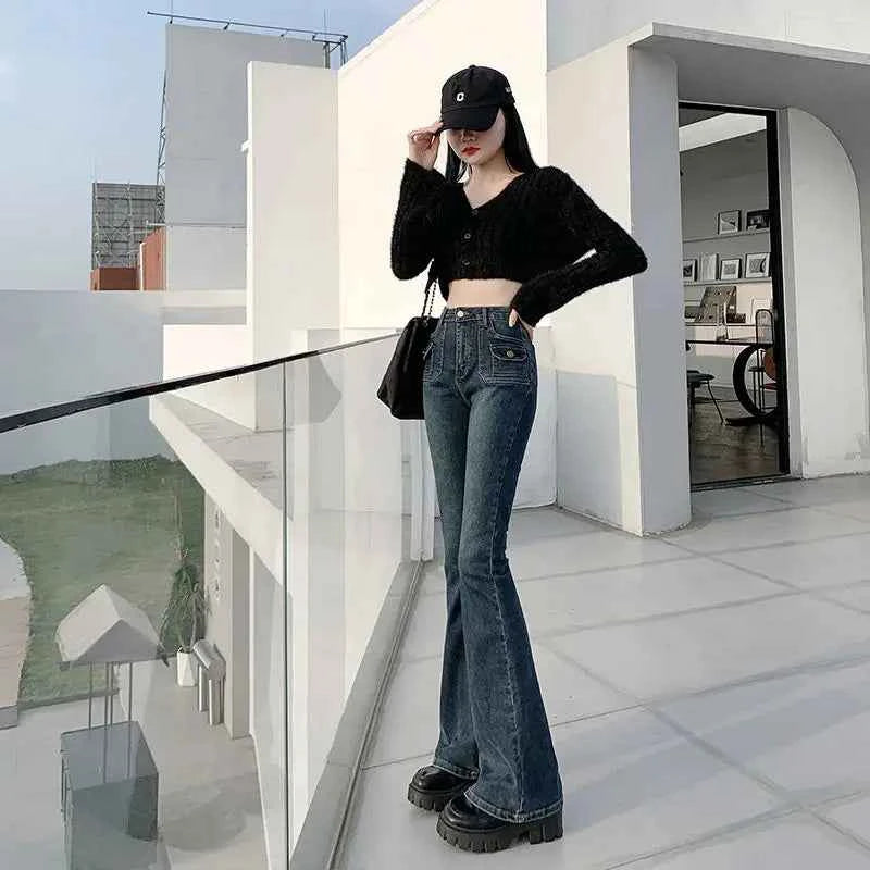 Slimming Retro High Waist Flared Straight Jeans