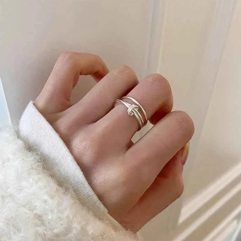 Silver Multilayer Knot Punk Ring