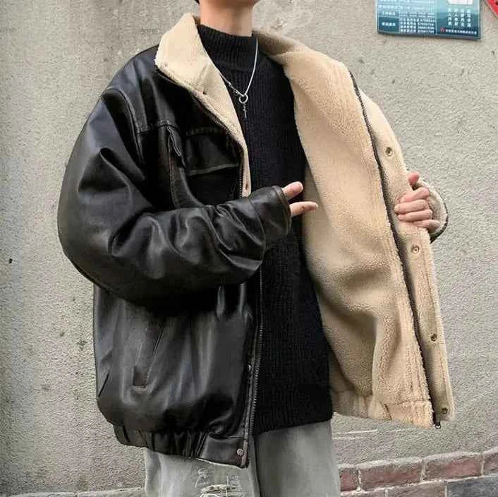 Personalized Thick Faux Fur Leather Motorcycle Jacket