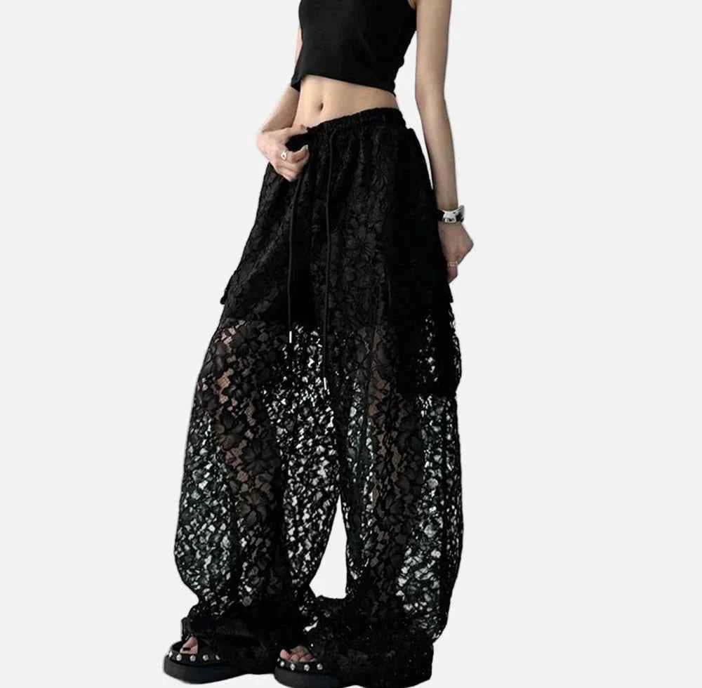 Hollow American Lace Retro Wide Leg Pants