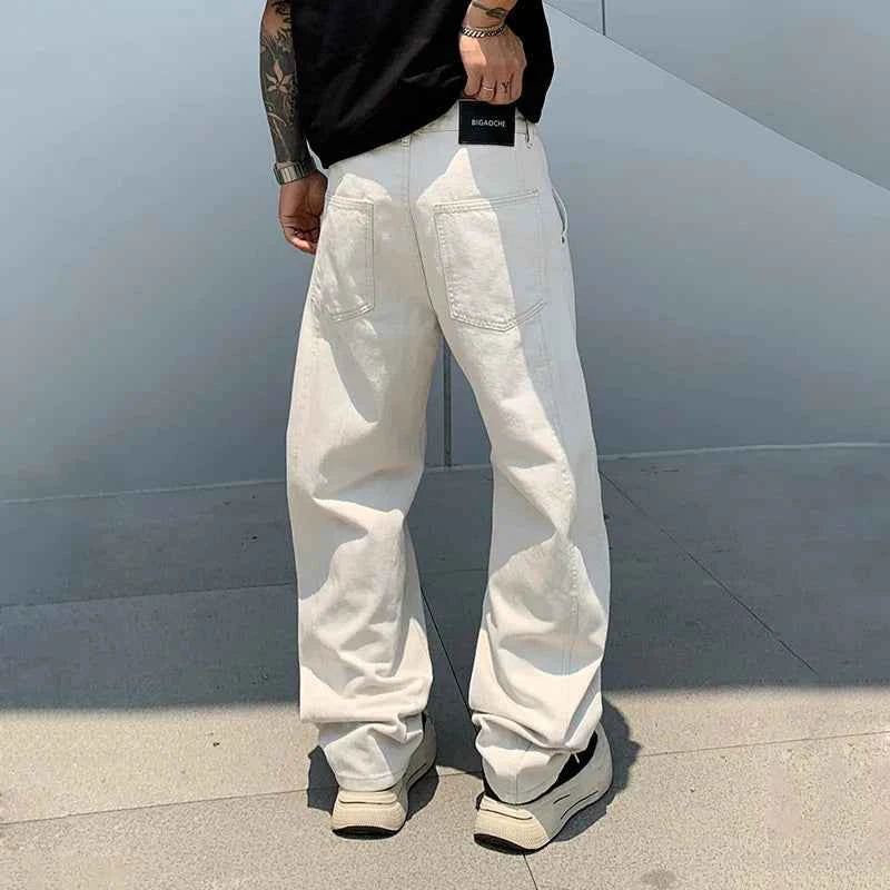 Versatile White American Style Retro Loose Fit Jeans