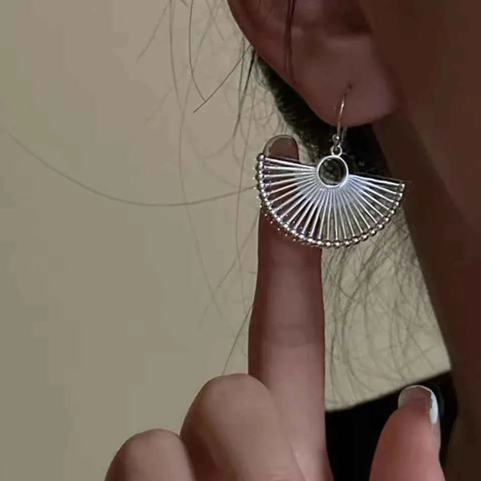 Korean Style Minimalist Fan Shape Silver Earrings