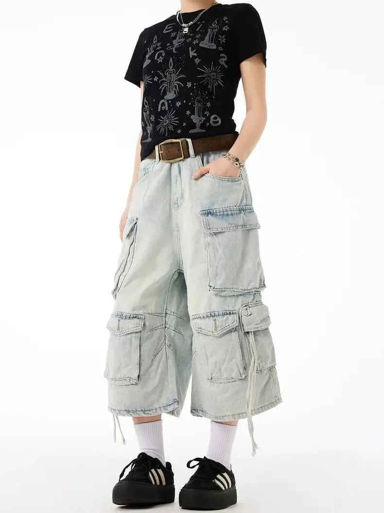 Vintage Washed Baggy Denim Calf-Length Jorts