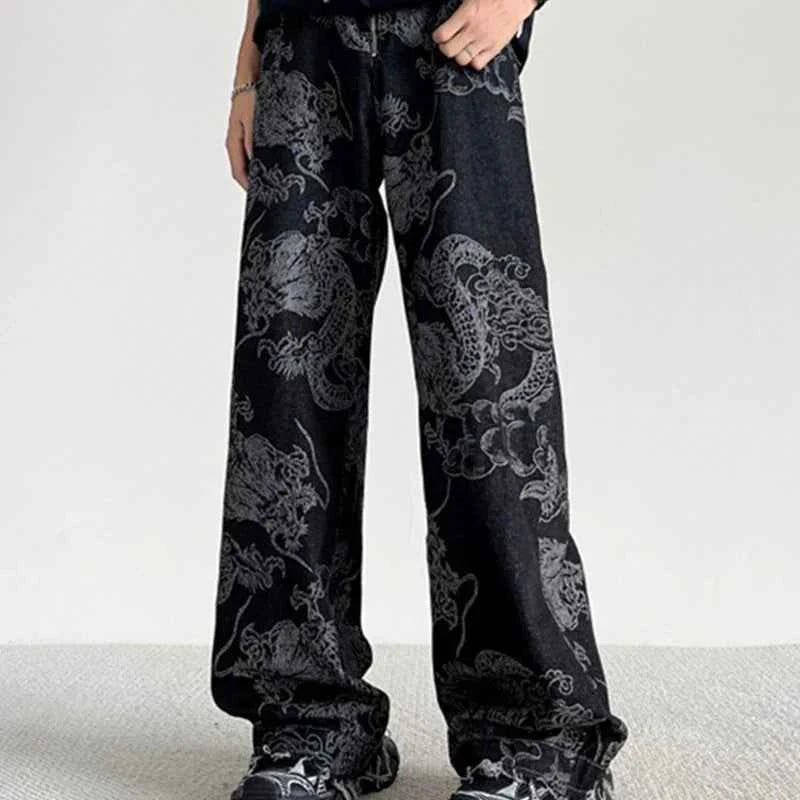Dragon Pattern Chinese Style Retro Jeans
