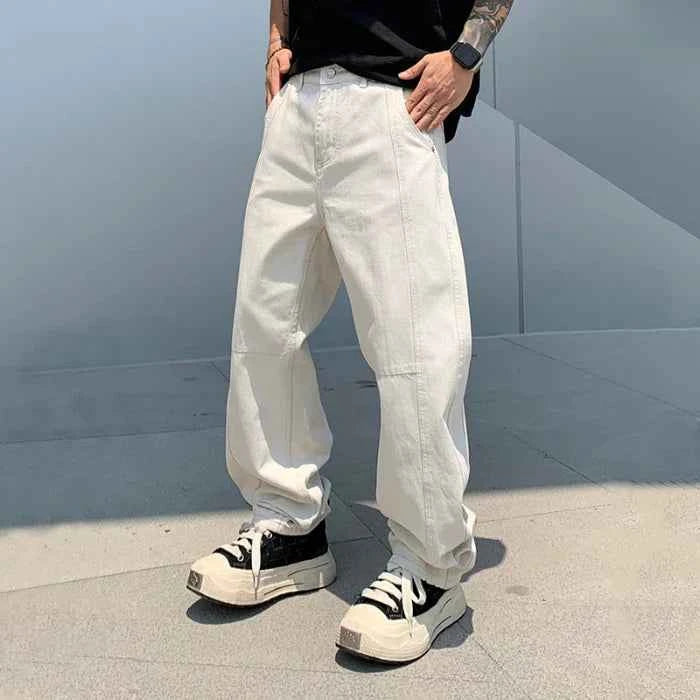 Versatile White American Style Retro Loose Fit Jeans