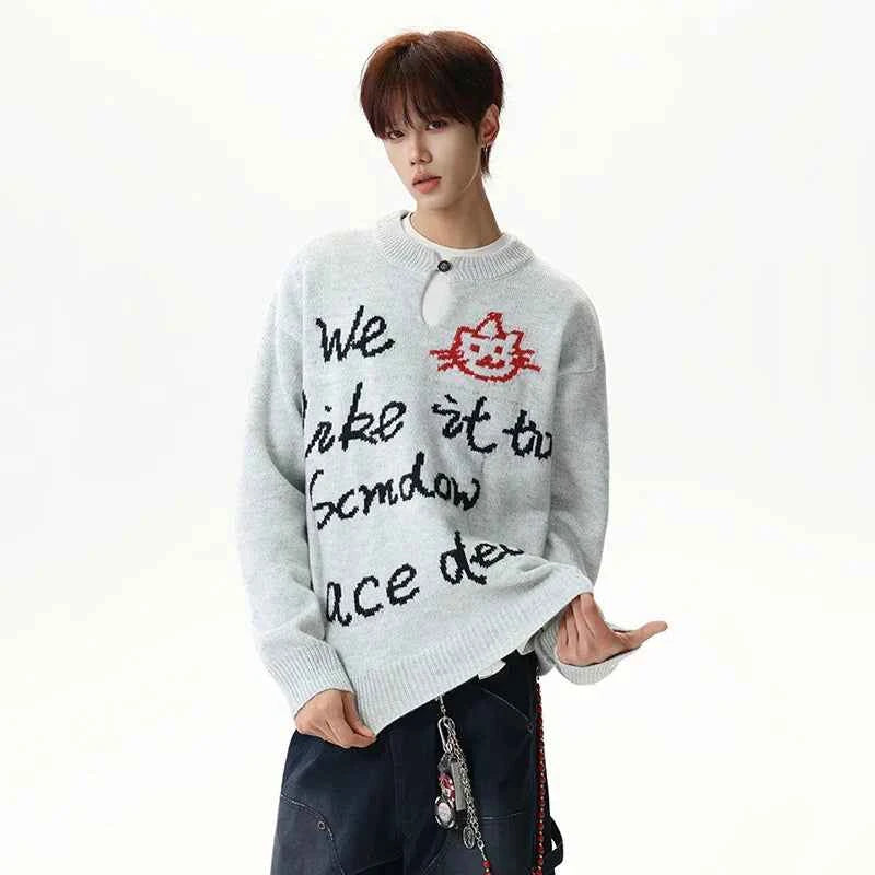 Jacquard Contrast Color V-Neck Knitting Sweater