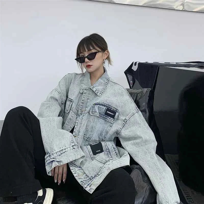 Retro American Style Letter Print Denim Jacket