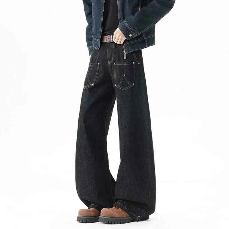 Versatile Solid Color Beading Wide Leg Jeans