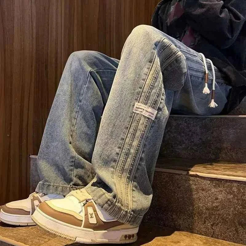 Classic Hip Hop Side Stripe Straight Leg Jeans
