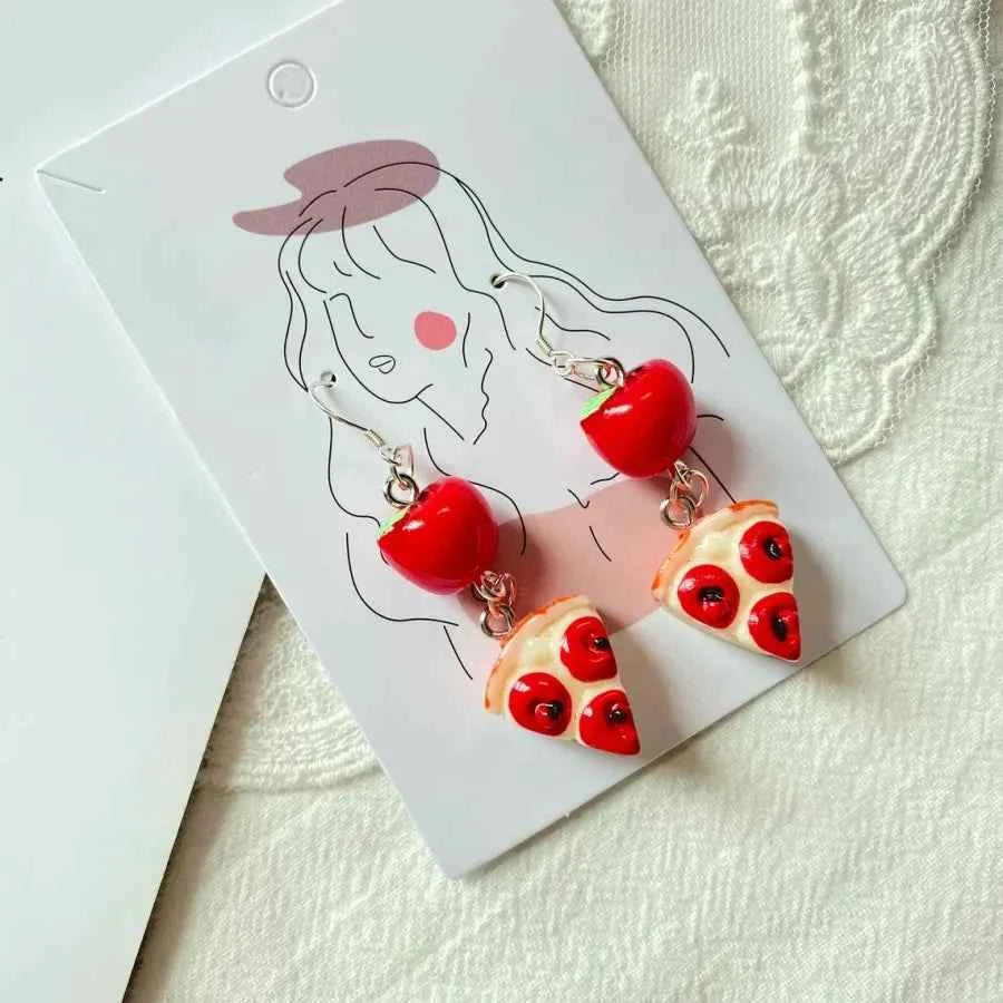 Vibrant Red Apple Pizza Earring