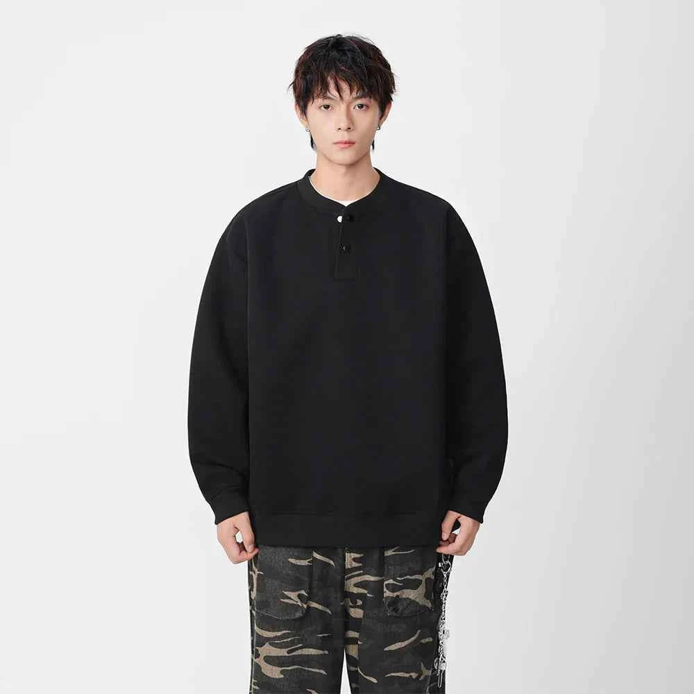 Casual Stand Collar Button Detail Sweatshirt