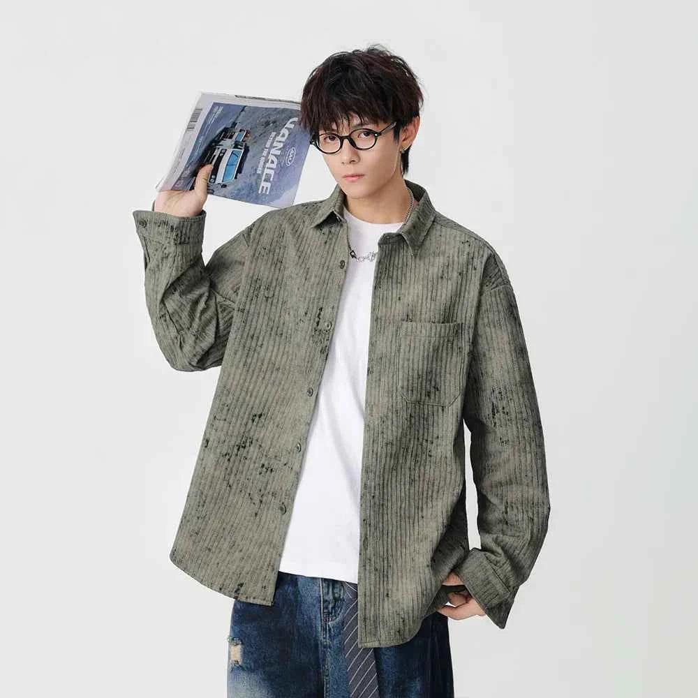Distressed Corduroy Casual Long Sleeve Shirt