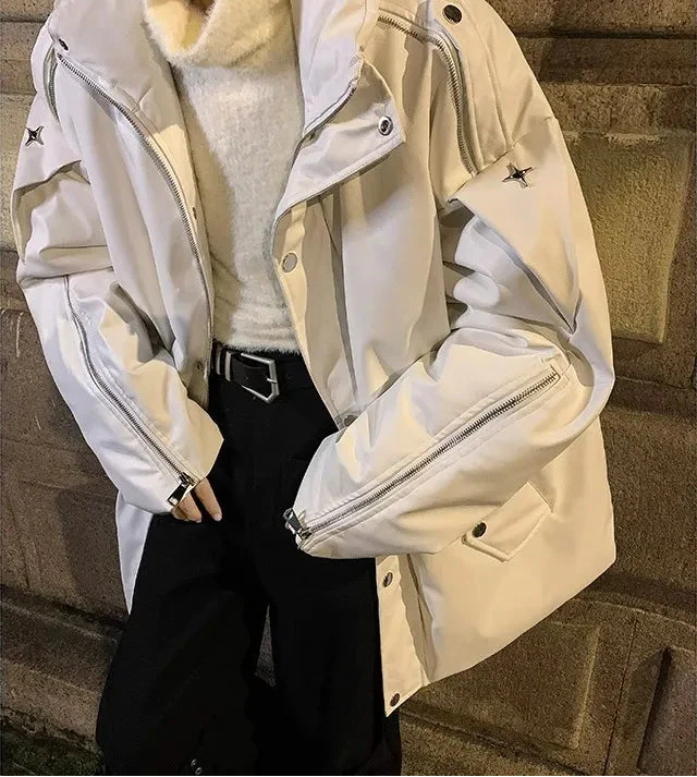 Thick Hip Hop Stand Collar Faux Leather Jacket - Luxuryurbanwear