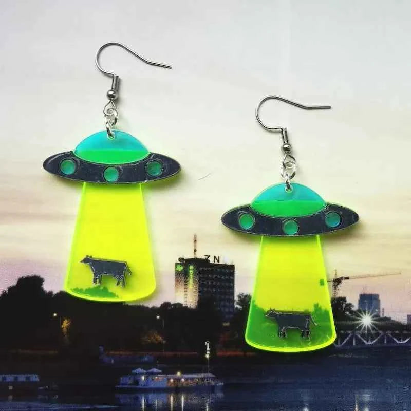 Extraterrestrial Space Acrylic Embossed UFO Earring