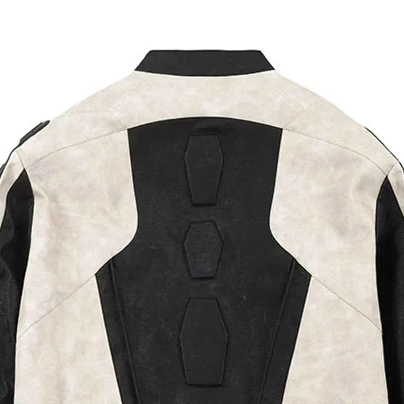 Contrasting Color Leather Jacket