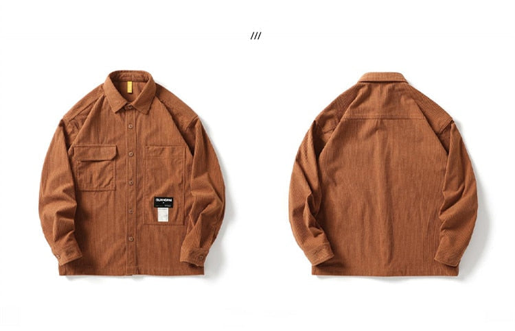 Corduroy Waffle Plaid Semi Collar Overshirt