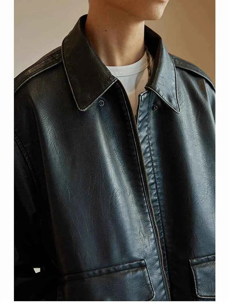 Handsome Vintage Distressed Black Leather Jacket