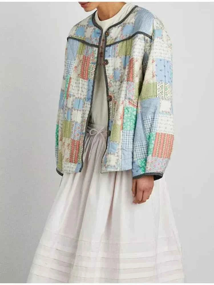 Women Vintage Floral Chic Padded Jacket