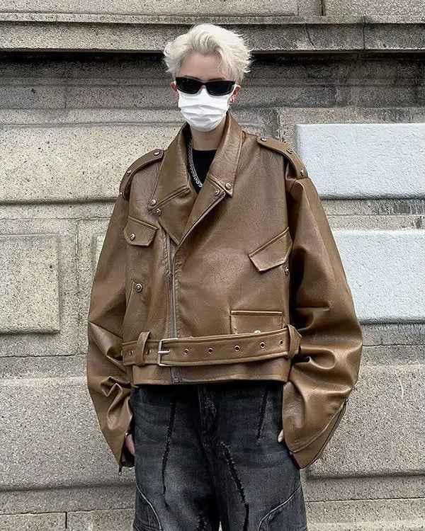 American Style Loose Fit Leather Motorcycle Jacket