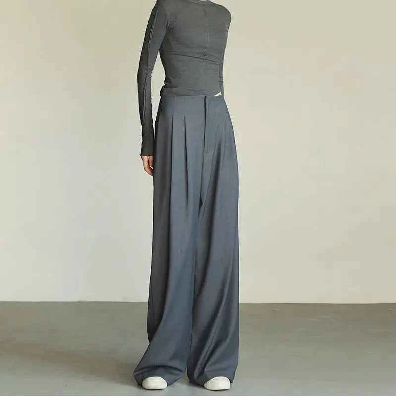 Classic Comfort Draping Effect High Waist Wide Pants