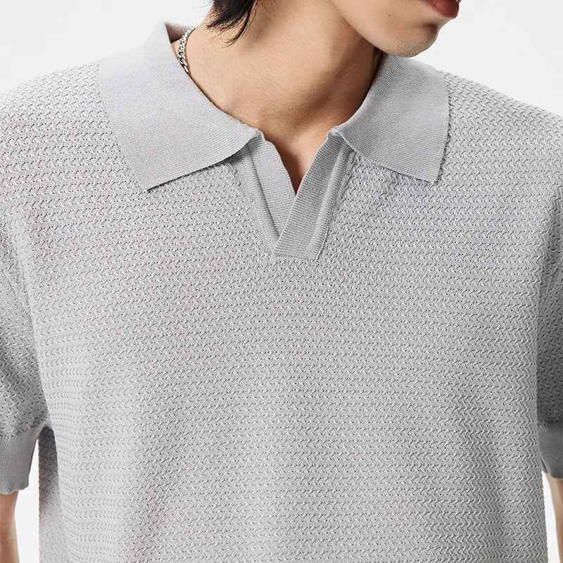 Flexible Vintage Retro Knitted Jacquard Polo T-Shirt