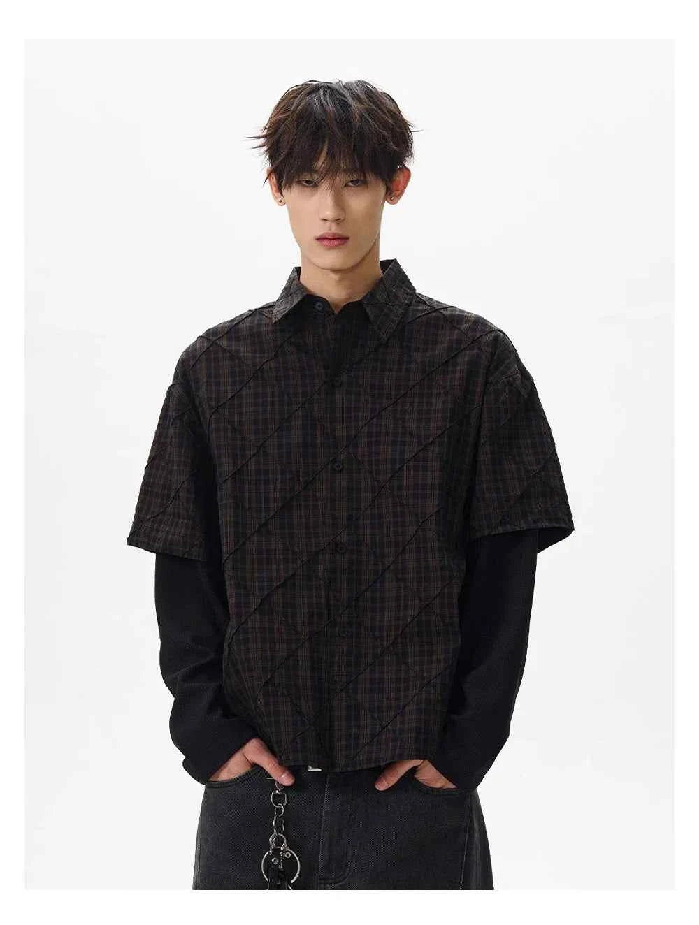 Streetwear Plaid Spliced Long Sleeve Lapel Shirt