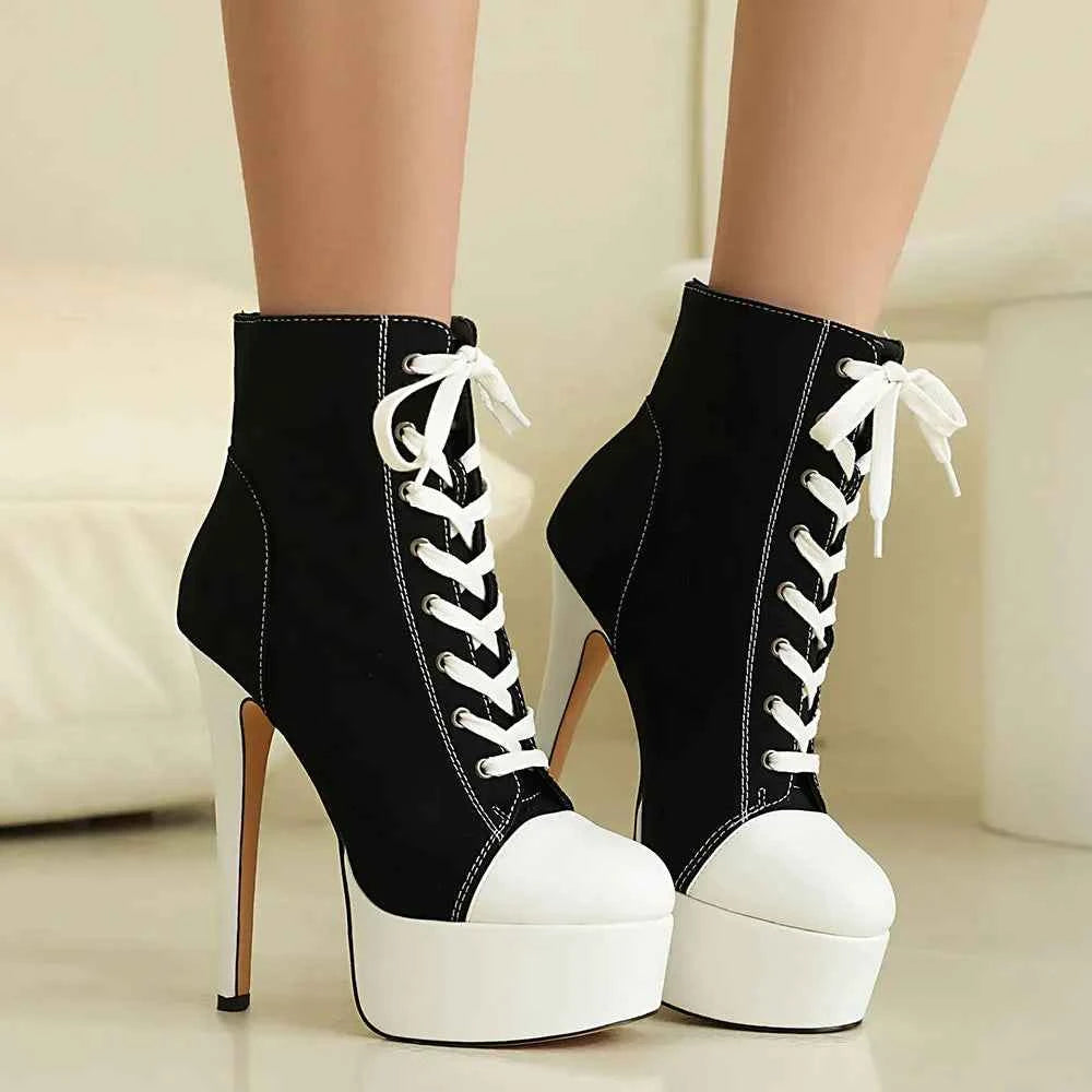 Super High Heel Lace-Up Platform Boots